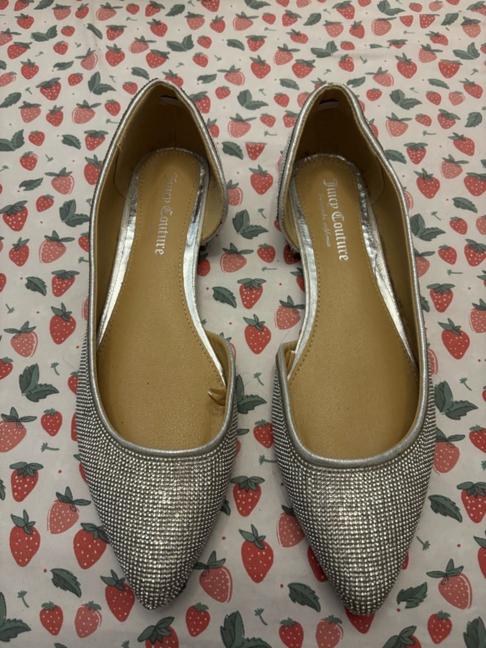 Juicy Couture Silver Rhinestone D'Orsay Pointed Flats